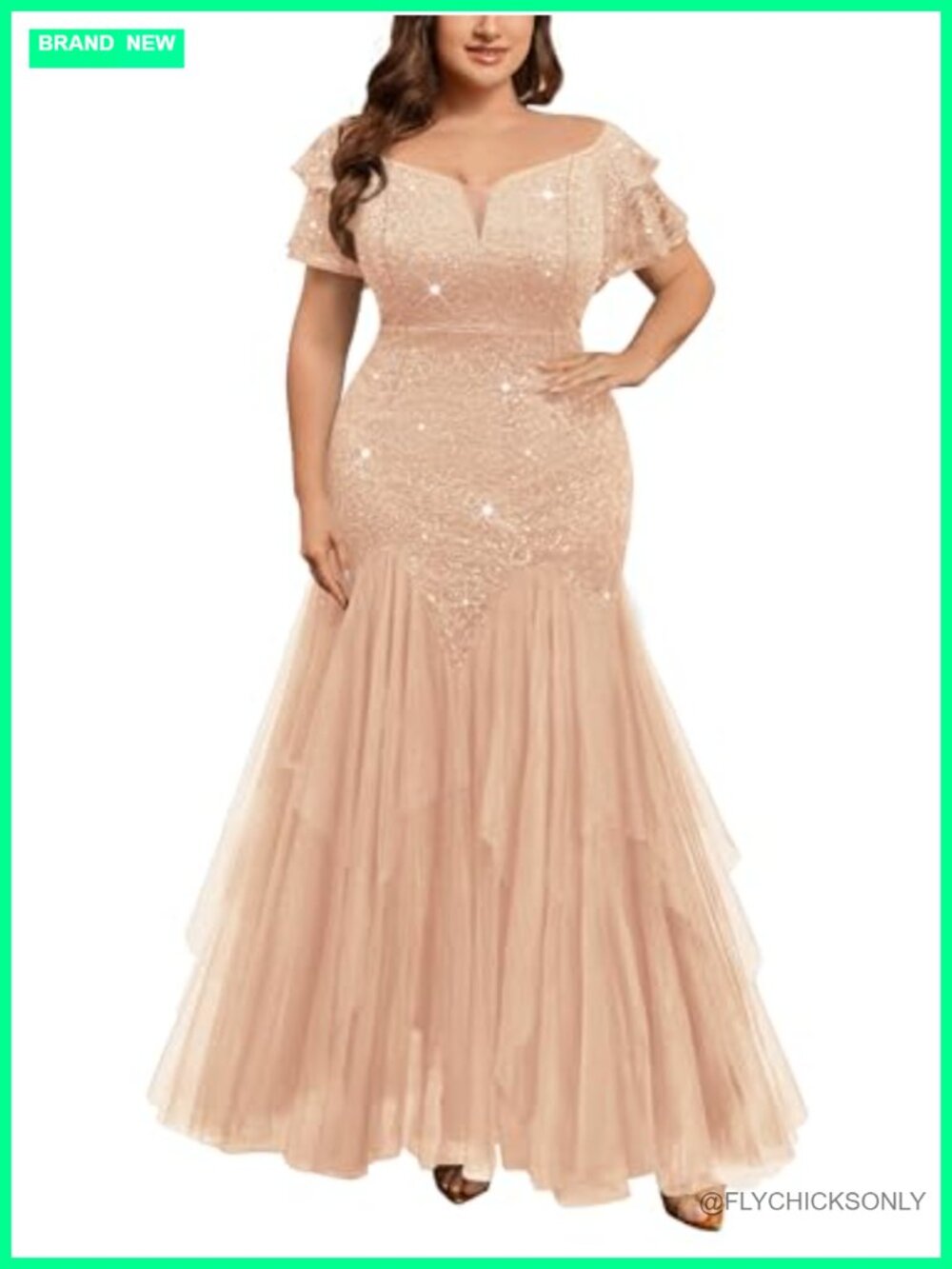 Plus Size Formal Evening Gown Tulle Mermaid Sequin Lace Maxi Dress